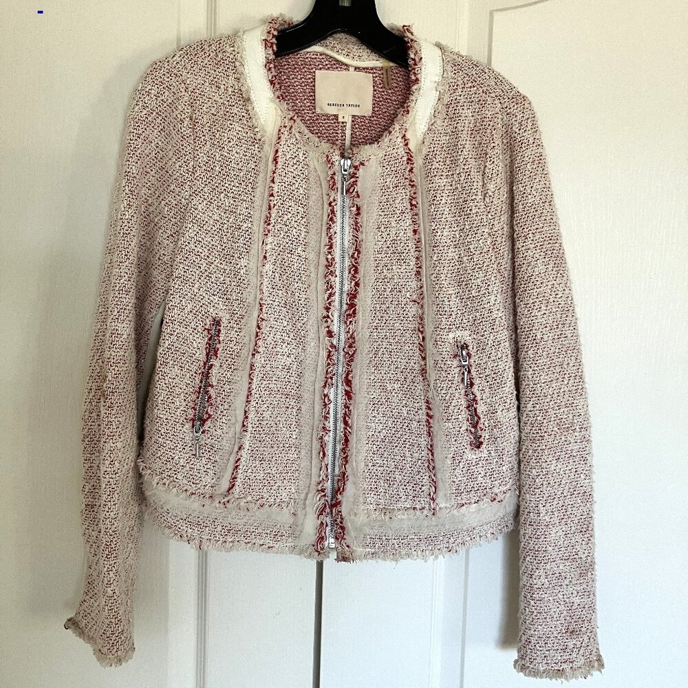 Rebecca Taylor Women’s Braided Tweed Jacket Ivory Red – sz 8